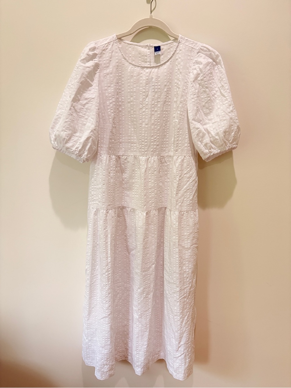 Old Navy White Puff-Sleeve Embroidered Midi Dress